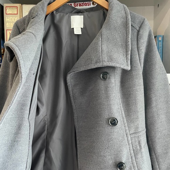 Women's H&M Gray Belted Peacoat Size 4 - Picture 6 of 8